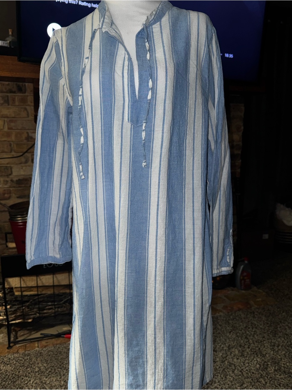 Striped Blue and White Midi Dress - Relaxed Tunic Style